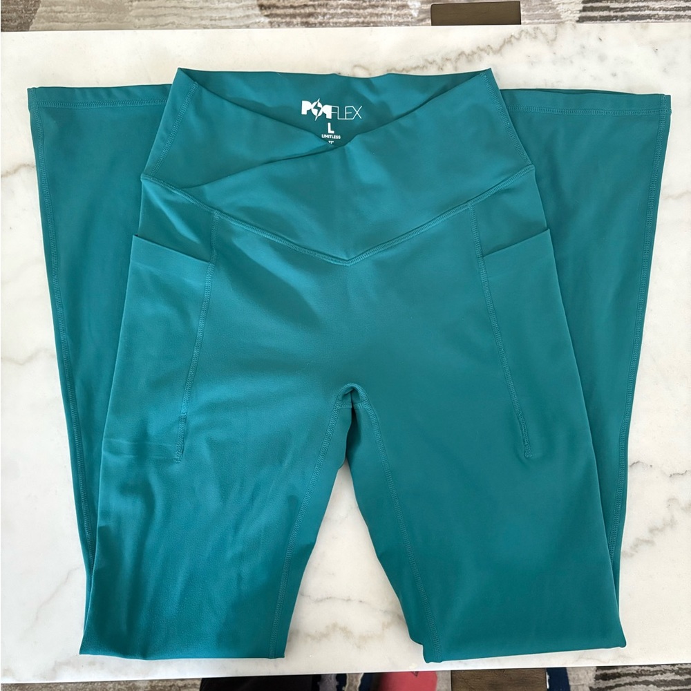 Teal Flared Women's Pants - Picture 3 of 6